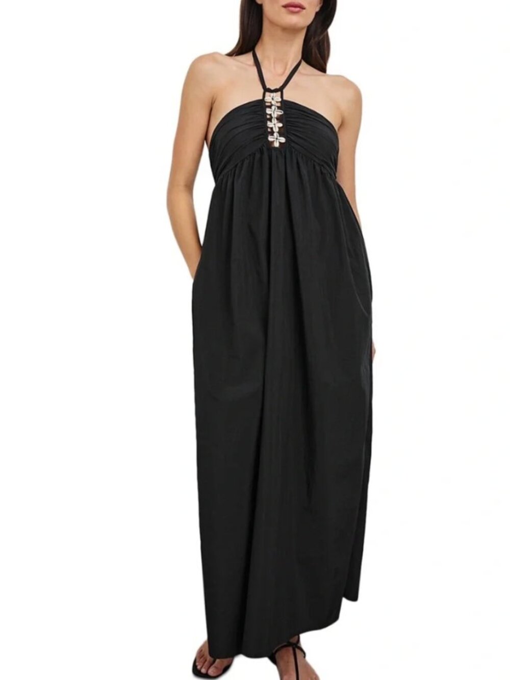 NWT Rails Palazzo Black Shell Halter Dress L